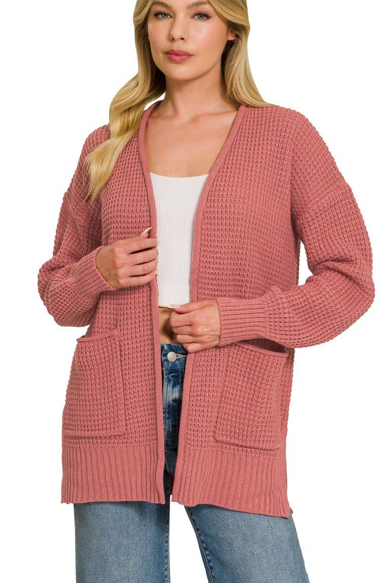 Low Gauge Waffle Open Cardigan Sweater