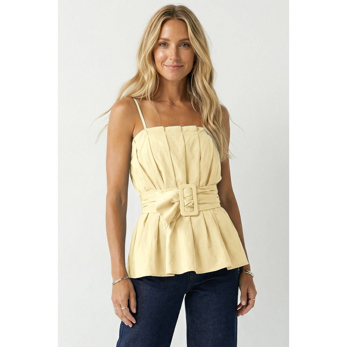 Buckle Pleated Sleeveless Top