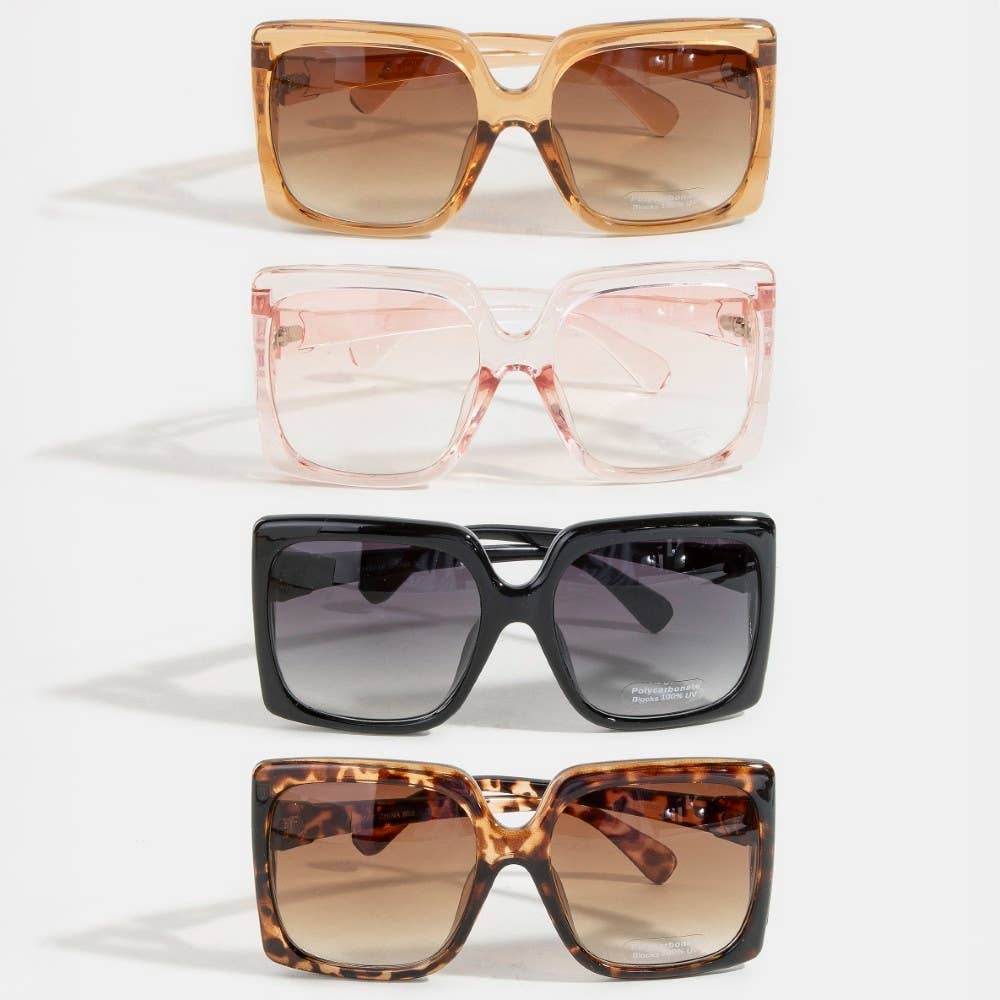 Thick Tortoise Frame Square Sunglasses Set