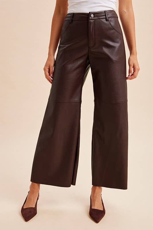 Stretch Faux Leather Wide Leg Pants