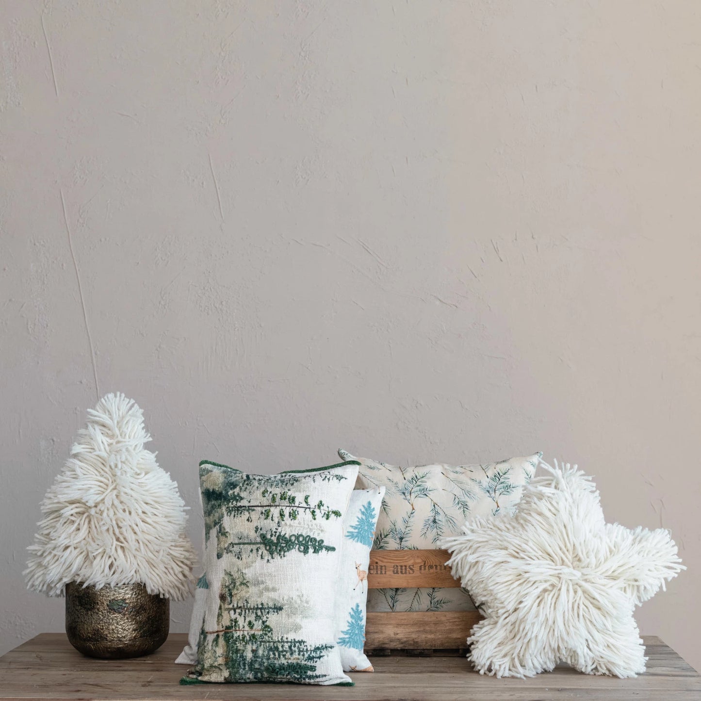 20"L x 14"H Cotton Evergreen Tree Lumbar Pillow