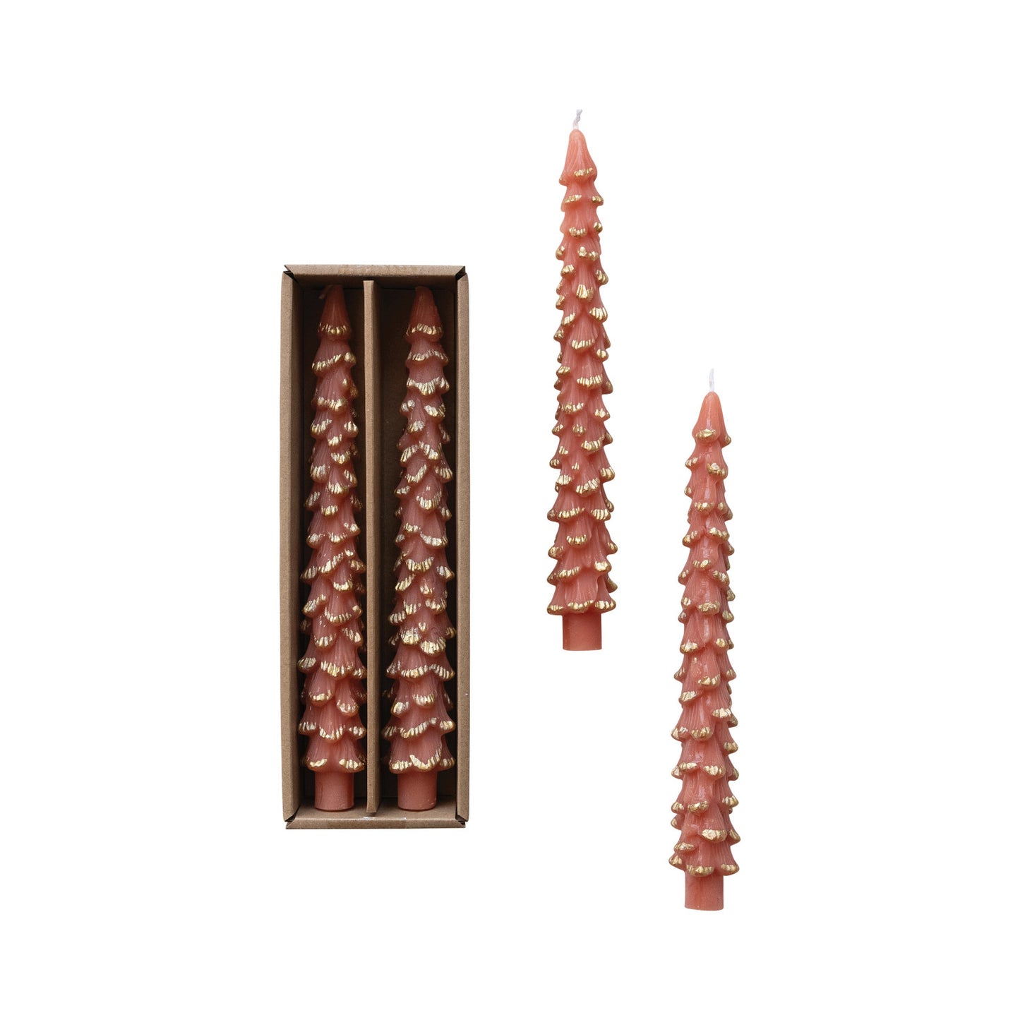 Unscented Coral & Gold Tree Shaped Taper Candles