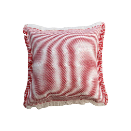 18" Square Woven Stripes & Fringe Pillow