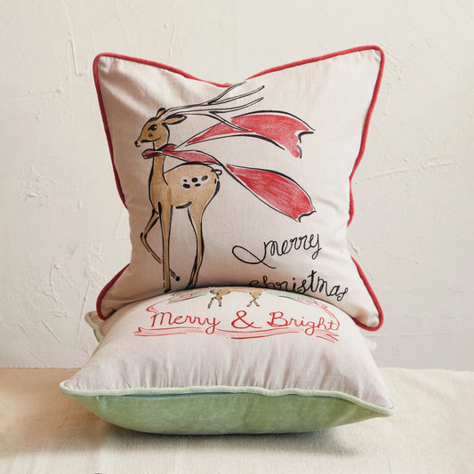 Square Cotton Chambray Christmas Pillow