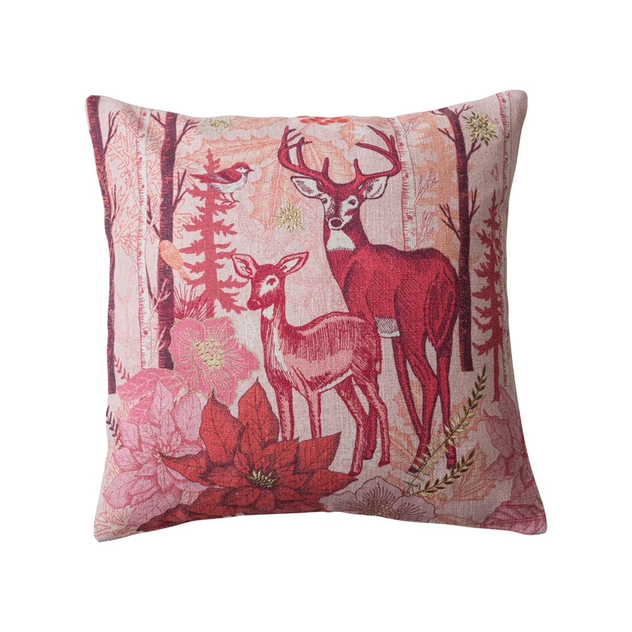 Linen Blend Pink Woodland Scene Pillow