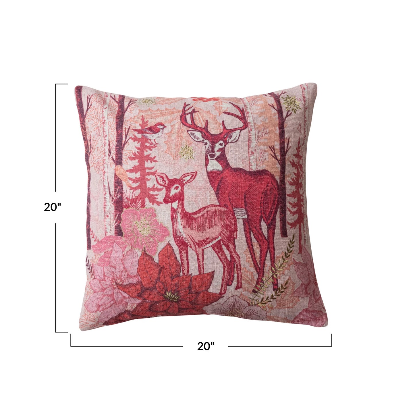 Linen Blend Pink Woodland Scene Pillow