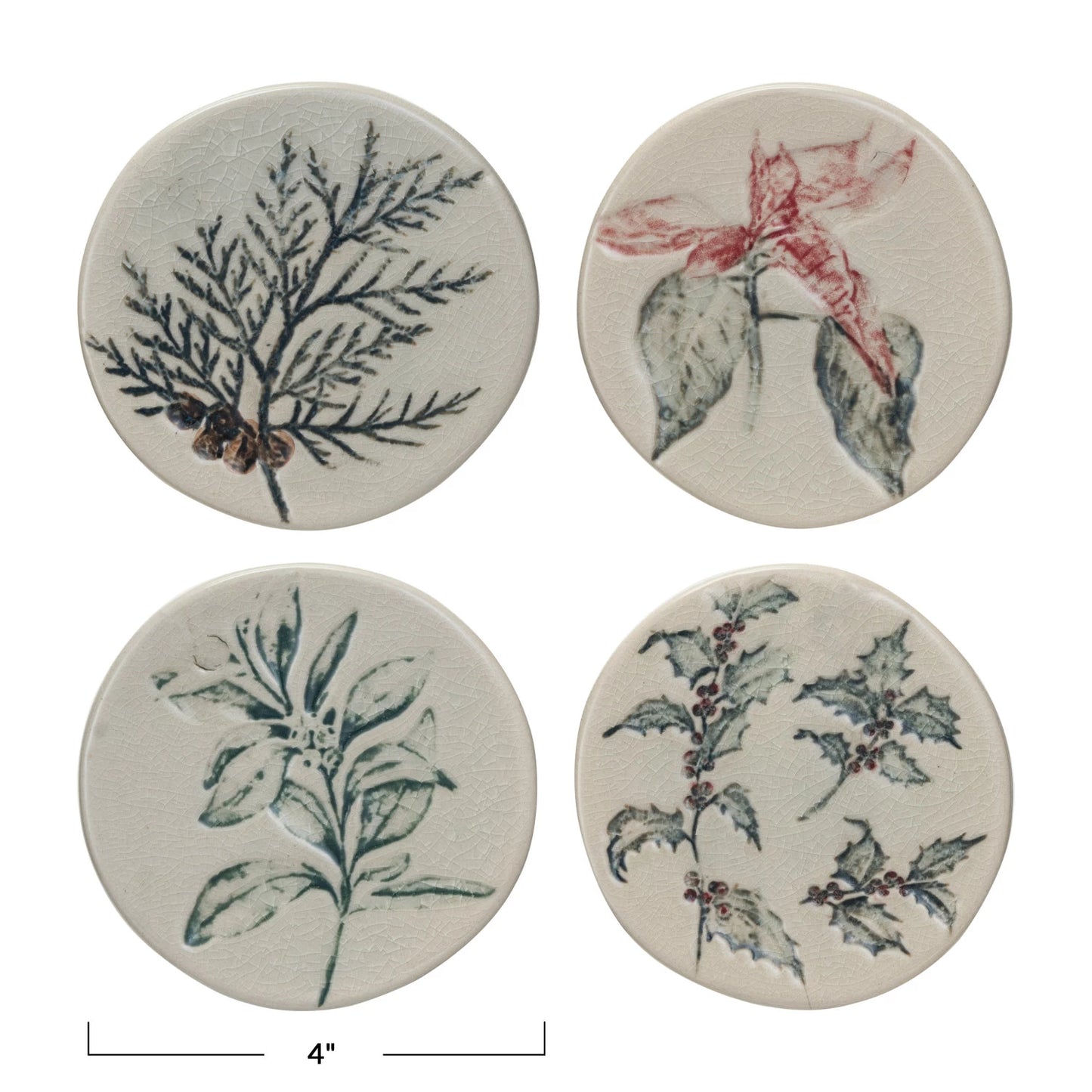 Winter Botanical Stoneware Coaster Set