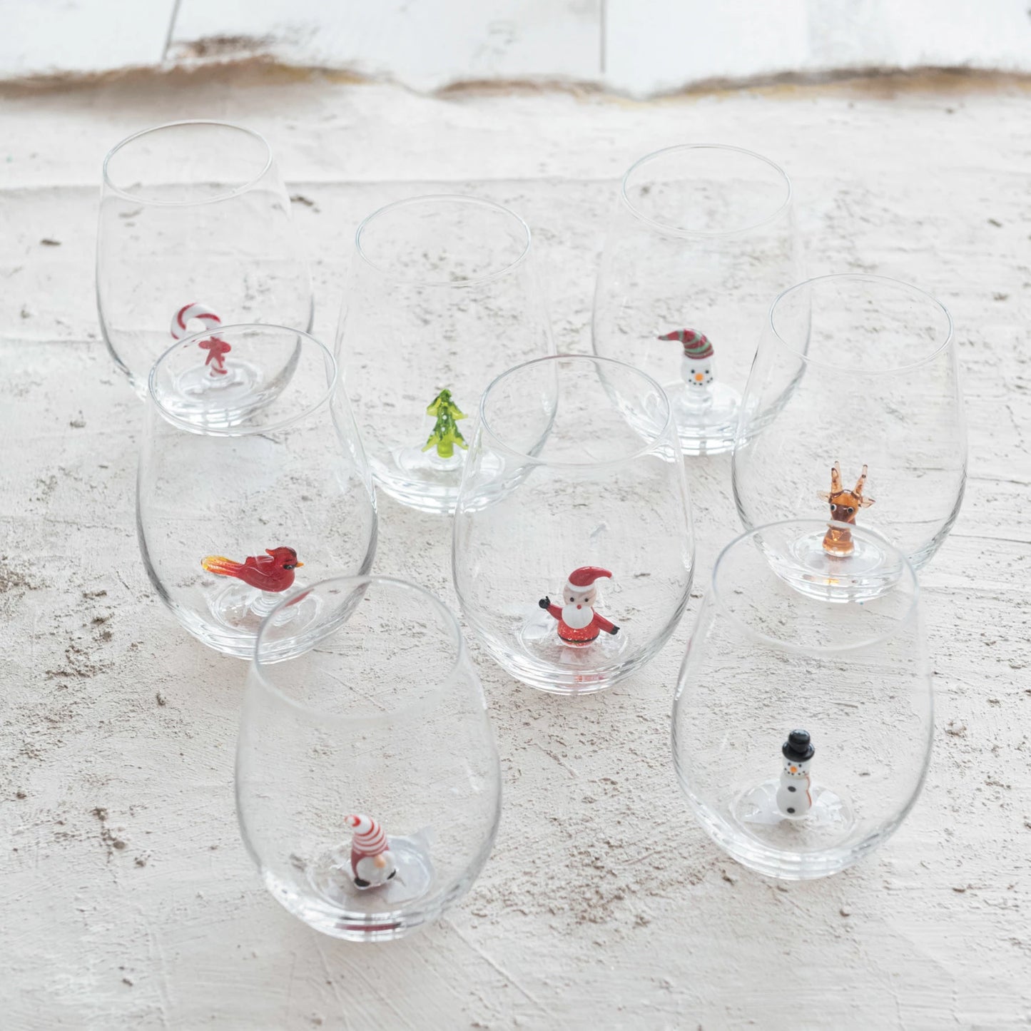 Stemless Holiday Figurine Wine Glass