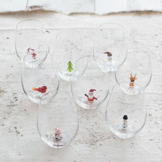 Stemless Holiday Figurine Wine Glass