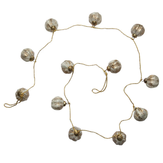 Embossed Recycled Mercury Glass Ball Ornament Garland w/ Gold Cord